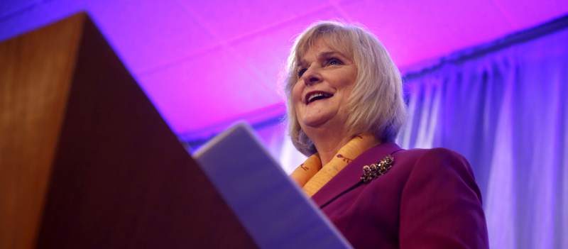 Supervisor Susan Gorin speaks during the annual State of the County conference in Rohnert Park in 2015